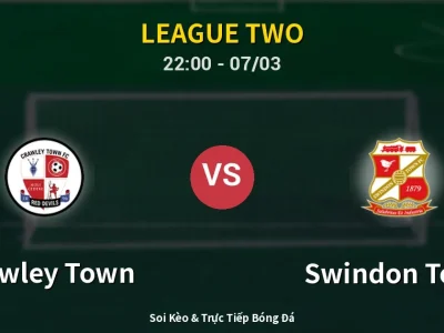 Soi Kèo Crawley Town vs Swindon Town – 22:00 07/03 | Nhận Định, Dự Đoán Tỷ Số